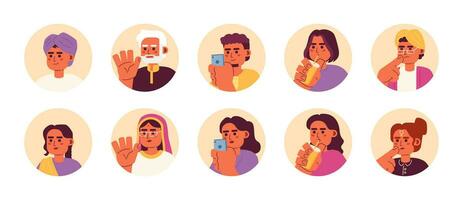 vuxna söder asiater 2d vektor avatars illustration bunt. saree indianer kvinna, hindu manlig tecknad serie karaktär ansikten samling. modern dag människor platt Färg användare profiler bilder isolerat på vit