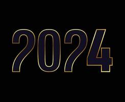 2024 Lycklig ny år abstrakt blå och guld grafisk design vektor logotyp symbol illustration med svart bakgrund