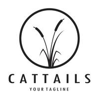 cattails eller flod vass gräs växt logotyp design, vatten- växter, träsk, vild gräs vektor