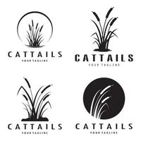 cattails eller flod vass gräs växt logotyp design, vatten- växter, träsk, vild gräs vektor