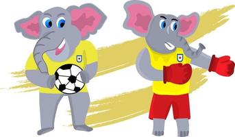två vektor tecknade elefanter som gör sig redo för sport