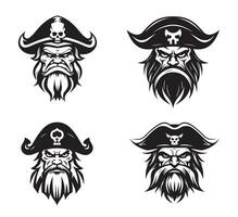 pirat huvud med hatt, sjöman emblem logotyp design illustration i trendig linje maskot stil vektor