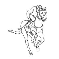 Jockey und Pferderennen Vorderansicht innerhalb des Kreises durchgehende Linienzeichnung vektor