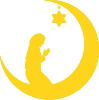 muslim kvinna bön- inuti måne illustration vektor