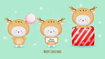 süße Miezekatze im Hirschkostüm für frohe Weihnachten mit Illustration vektor