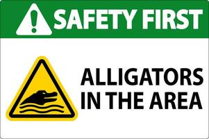 Sicherheit zuerst Alligatoren im das Bereich Zeichen vektor