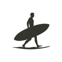 ein Surfer mit ihr Surfbrett Symbol auf Weiß Hintergrund - - einfach Vektor Illustration