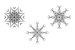 uppsättning av 3 mönstrad snöflingor. linjär design element för jul eller ny år hälsning och kort vektor