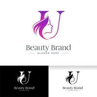 Buchstabe u Beauty-Logo-Design. Frau Gesicht Silhouette vektor