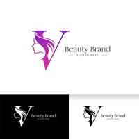 letter v beauty logo design. kvinna ansikte siluett vektor