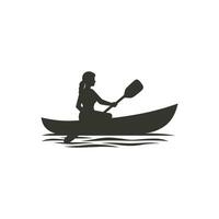en lady paddla kanot ner en flod ikon på vit bakgrund - enkel vektor illustration