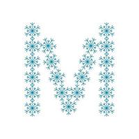 bokstaven m från snöflingor. festligt teckensnitt för nyår och jul vektor