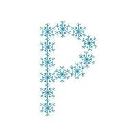 bokstaven p från snöflingor. festligt teckensnitt för nyår och jul vektor