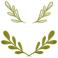 Sammlung von Grün Gliederung Kranz mit Olive Geäst, Silhouette kreisförmig Lorbeer belaubt. Vektor Blumen- rahmen. Hand gezeichnet Digital Illustration zum Sport Erfolge, Auszeichnungen, Siege und Erfolg.