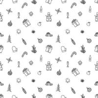 sömlös jul mönster. ny år bakgrund. klotter illustration med jul och ny år ikoner vektor