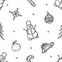 sömlös jul mönster. ny år bakgrund. klotter illustration med jul och ny år ikoner vektor