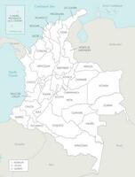 Vektor Karte von Kolumbien mit Abteilungen, Hauptstadt Region und administrative Abteilungen, und benachbart Länder. editierbar und deutlich beschriftet Lagen.