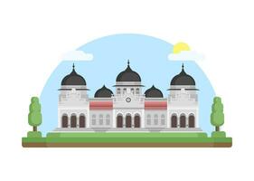 baiturrahman großartig Moschee ach, Indonesien Wahrzeichen Gebäude eben Design Illustration Vektor