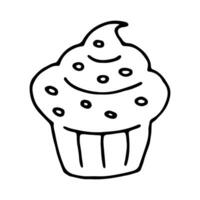 Cupcake Gliederung Gekritzel isoliert Vektor Illustration Muffin linear Karikatur Symbol Süßigkeiten und Süßigkeiten Design