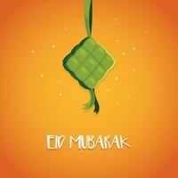 glückliche eid mubarak-vektorillustration passend für posterfahnengrußkarte und andere, eid mubarak-schablone mit ketupat und kunstlinienstil vektor