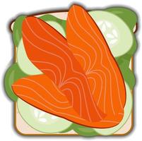 leckeres Lachs-Gurken-Sandwich mit Schatten vektor