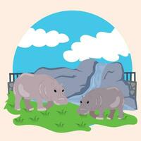 Paar von süß Flusspferde auf ein Zoo Vektor Illustration