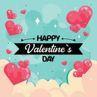 glücklich Valentinstag Tag Poster mit Band Herz Formen und Wolken Vektor Illustration