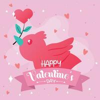 söt fågel bärande en hjärta form blomma valentine dag affisch vektor illustration