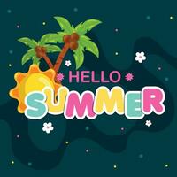 Hallo Sommer- Poster mit süß Palme Bäume und Sonne Symbole Vektor Illustration