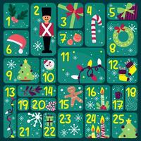 Grün Weihnachten Advent Kalender mit anders Objekte Vektor Illustration