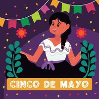 färgad cinco de mayo affisch med kvinna dansare karaktär vektor illustration