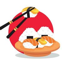 isolerat traditionell japansk onigiri och sushi mat vektor illustration