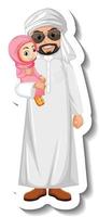Aufkleber arabischer Mann mit einem kleinen Mädchen auf weißem Hintergrund vektor