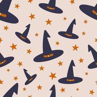 häxa hattar och stjärnor halloween sömlösa mönster vektor