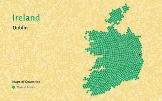 grön irland Karta med en huvudstad av dublin visad i en mosaik- mönster vektor