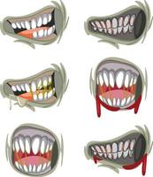 Set aus vielen gruseligen Zombie-Mund mit Zähnen
