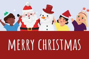 Weihnachten Banner mit Santa Klaus, Schneemann und Kinder vektor