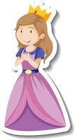 süße Prinzessin im lila Kleid Cartoon Charakter Sticker vektor