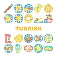 Türkisch Küche Essen Abendessen Symbole einstellen Vektor