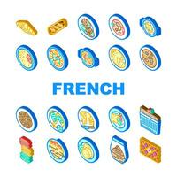 franska kök mat måltid ikoner uppsättning vektor