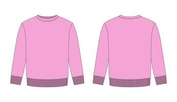 leer Kinder Sweatshirt technisch skizzieren. Rosa Farbe. Kinder tragen Jumper Design Vorlage. vektor