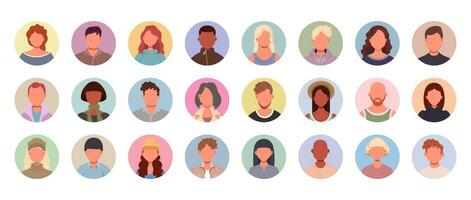 användare avatars i cirklar. samling av manlig och kvinna mänsklig profil ansikte ikoner. okänd eller anonym person. människor porträtt vektor illustration.