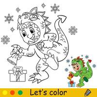 Färbung süß Weihnachten Drachen Junge Vektor Illustration