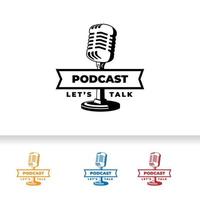 Podcast-Sänger Karaoke-Logo-Design mit Retro-Mikrofon-Illustration