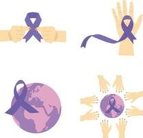 värld cancer fri dag samling, med händer, band och hjärtan. isolerat vektor. vektor
