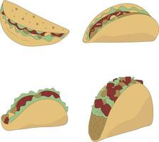 Tacos Essen Illustration im eben Design. Vektor Symbol Satz.