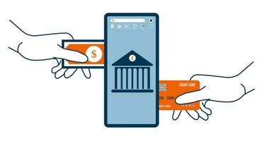 finansiell transaktioner på smartphones. p2p jämlikar till jämlikar. vektor illustration isolerat på vit bakgrund. eps10