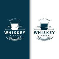 Whiskey Logo, trinken Etikette Design mit alt retro Jahrgang Ornament Illustration Prämie Vorlage vektor