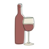 Flasche von rot Wein und Glas, Vektor isoliert Linie Kunst Illustration von ein alkoholisch trinken.