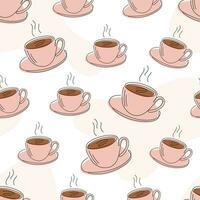 Tasse von heiß Tee oder Kaffee, Illustration im Linie Kunst Stil, endlos Linie Zeichnung. Vektor nahtlos Muster.